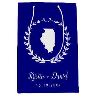 Sac Cadeau Moyen Marine Blue Illinois Carte Mariage Bienvenue Swag