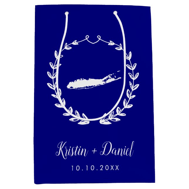 Sac Cadeau Moyen Marine Blue Long Island NY Carte Mariage Bienvenue (Devant)