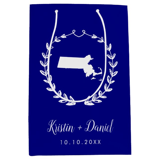 Sac Cadeau Moyen Marine Blue Massachusetts Carte Mariage Welcome Sw (Devant)