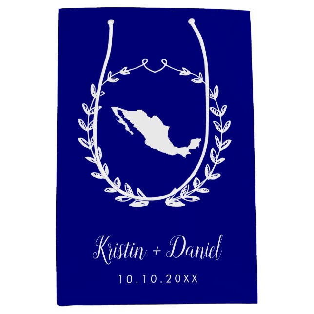 Sac Cadeau Moyen Marine Blue Mexique Carte Mariage Bienvenue Swag (Devant)