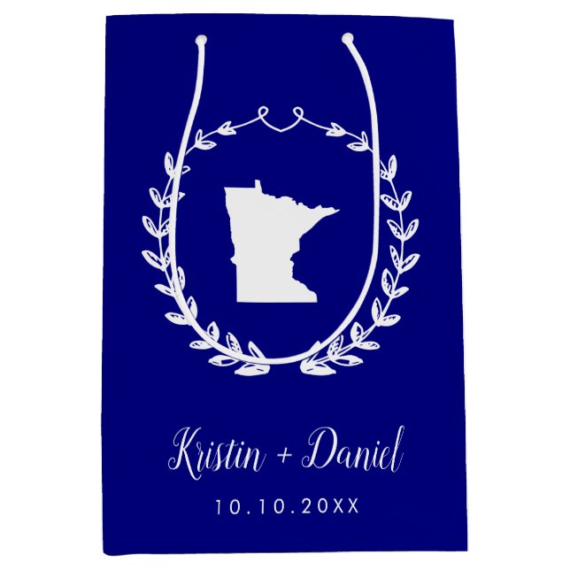 Sac Cadeau Moyen Marine Blue Minnesota Carte Mariage Welcome Swag (Devant)