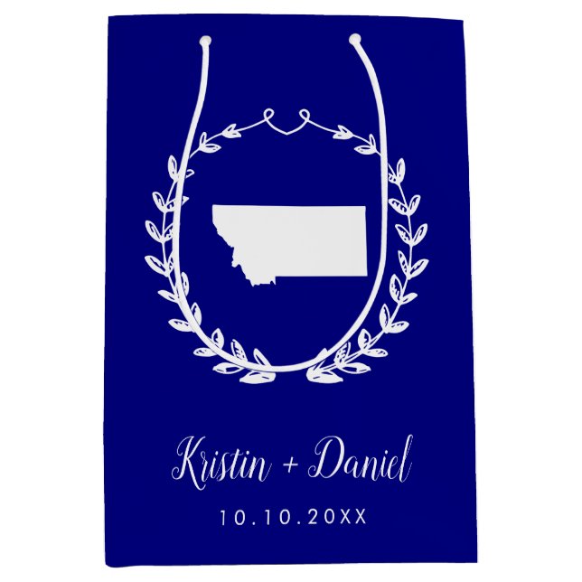 Sac Cadeau Moyen Marine Blue Montana Carte Mariage Bienvenue Swag (Devant)