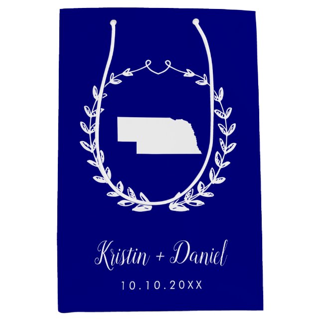 Sac Cadeau Moyen Marine Blue Nebraska Carte Mariage Bienvenue Swag (Devant)