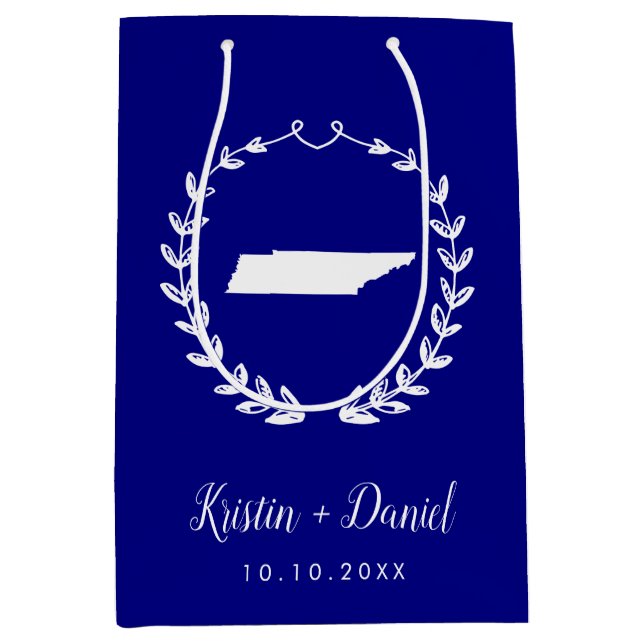Sac Cadeau Moyen Marine Blue Tennessee Carte Mariage Bienvenue Swag (Devant)