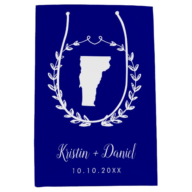 Sac Cadeau Moyen Marine Blue Vermont Carte Mariage Bienvenue Swag (Devant)