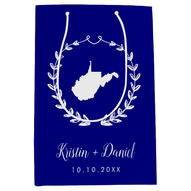 Sac Cadeau Moyen Marine Blue West Virginia Carte Mariage Welcome Sw (Devant)