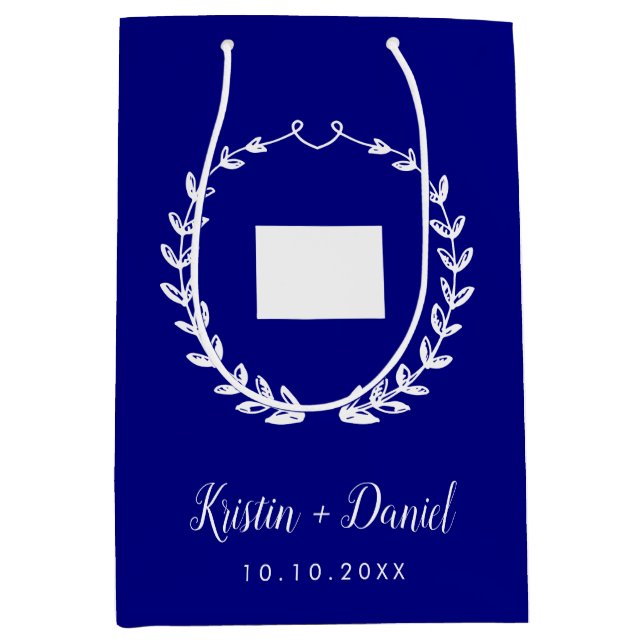 Sac Cadeau Moyen Marine Blue Wyoming Carte Mariage Bienvenue Swag (Devant)