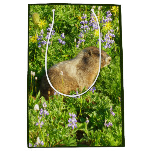 Sac Cadeau Moyen Marmotte dans les fleurs sauvages du mont Rainier