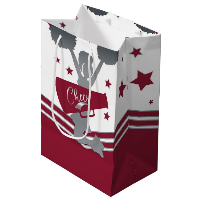 Sac Cadeau Moyen Maroon Silver Stars Cheer Cheer Party (Devant Angle)