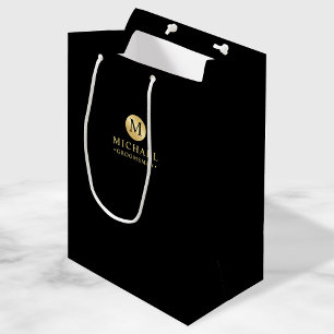 Sac Cadeau Moyen Masculine Noir et Or Groomsmen personnalisé