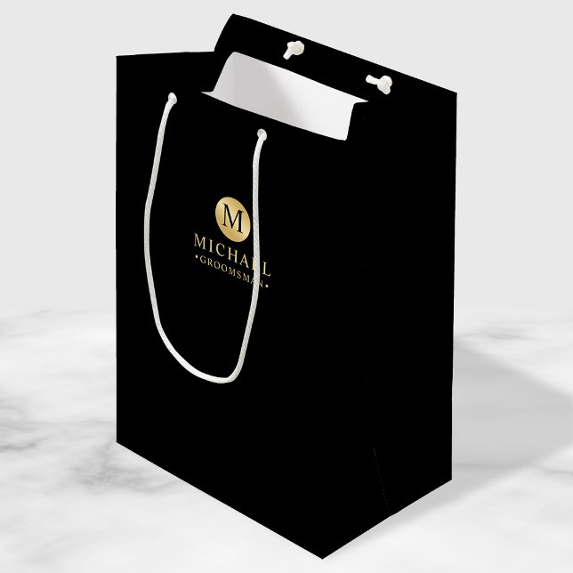Sac Cadeau Moyen Masculine Noir et Or Groomsmen personnalisé (Créateur téléchargé)