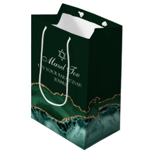 Sac Cadeau Moyen Mazel Tov Green Gold Personnalisé Bar Mitzvah