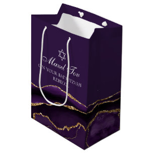 Sac Cadeau Moyen Mazel Tov Purple Gold Bat mitzvah personnalisé