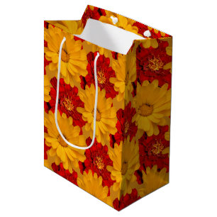 Sac Cadeau Moyen Médaille des fleurs de Marigold rouge et jaune
