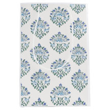Médaillon d'impression sur bloc indien, bleu-vert