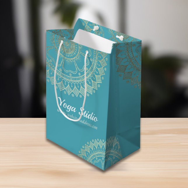 Sac Cadeau Moyen Méditation Yoga Instructeur Vert Bleu Or Mandala (Créateur téléchargé)