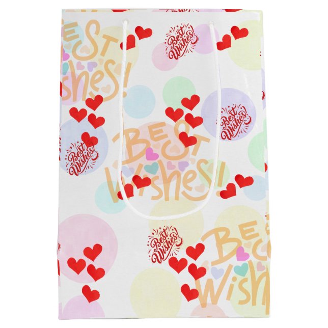 Sac Cadeau Moyen Meilleurs Voeux Papier Enveloppant - Cadeau Coeurs (Dos)
