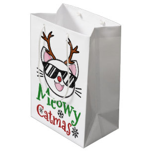 Sac Cadeau Moyen Meowa Catmas Noël Kitty Chat Rouge Nez Reindeer