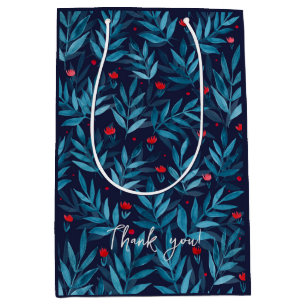 Sac Cadeau Moyen Merci aquarelle jardin nocturne - turquoise