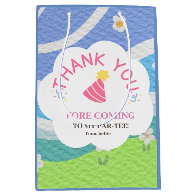 Sac Cadeau Moyen Merci avant de venir à ma fête des enfants (Devant)