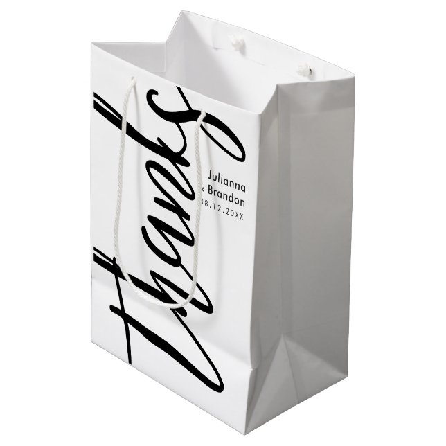 Sac Cadeau Moyen Merci Caligraphie noir et blanc (Devant Angle)