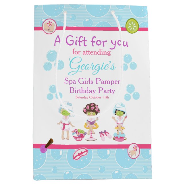 Sac Cadeau Moyen Merci de fête d'anniversaire des filles spas (Devant)