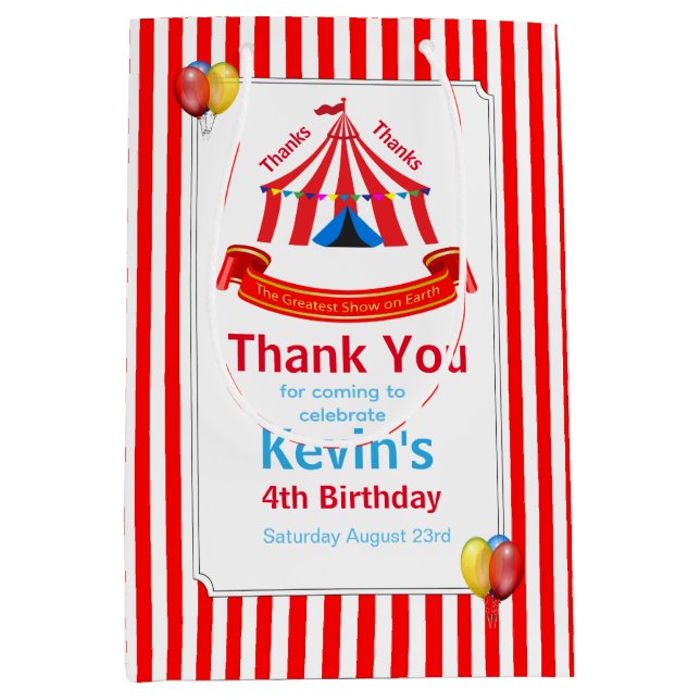 Sac Cadeau Moyen Merci de fête d'anniversaire du Cirque Rouge (Devant)