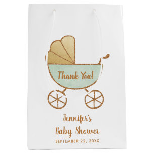 Sac Cadeau Moyen Merci de transport rétro-Baby shower Mint Cute