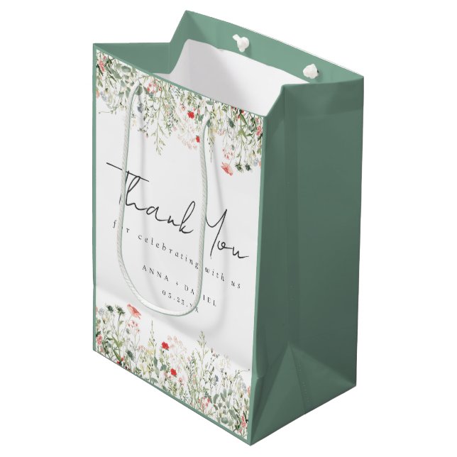 Sac Cadeau Moyen Merci fleur sauvage Mariage (Devant Angle)