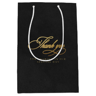 Sac Cadeau Moyen Merci Mariage d'imitation de velours or et noir