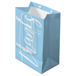 Sac Cadeau Moyen Merci Typographie Bébé Bleu et Blanc