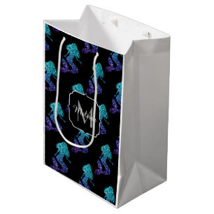 Sac Cadeau Moyen Mermaid aqua bleu ombre motif Monogramme