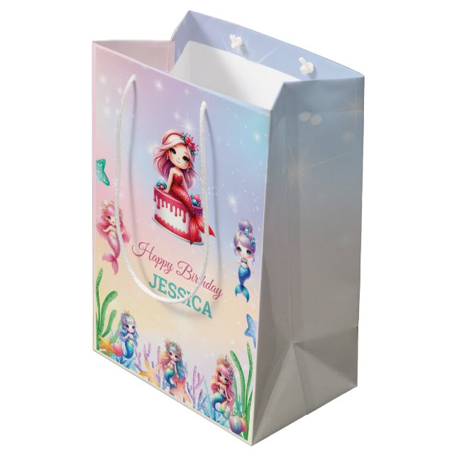 Sac Cadeau Moyen Mermaid magique Joyeux anniversaire (Dos Angle)