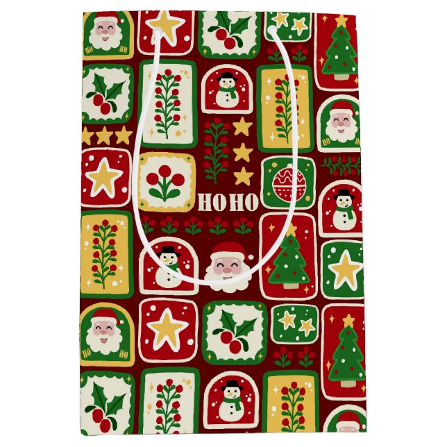 Sac Cadeau Moyen Merry and Bright Christmas  (Devant)