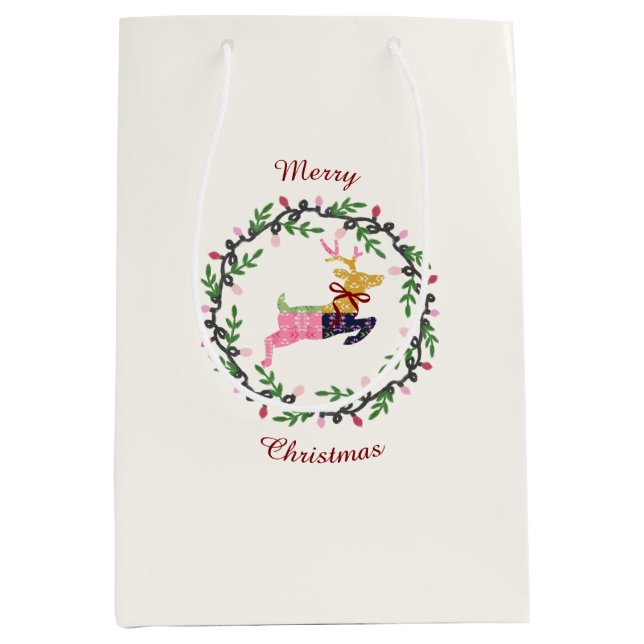 Sac Cadeau Moyen Merry Christmas Deer Medium Gift Bag (Devant)