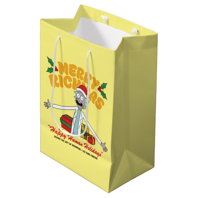 Sac Cadeau Moyen Merry Rickmas et Happy Human Holidays (Devant Angle)