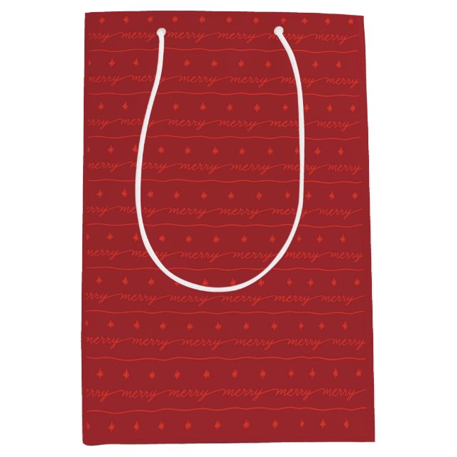Sac Cadeau Moyen Merry Script Red Gift Bag for the Holidays (Devant)