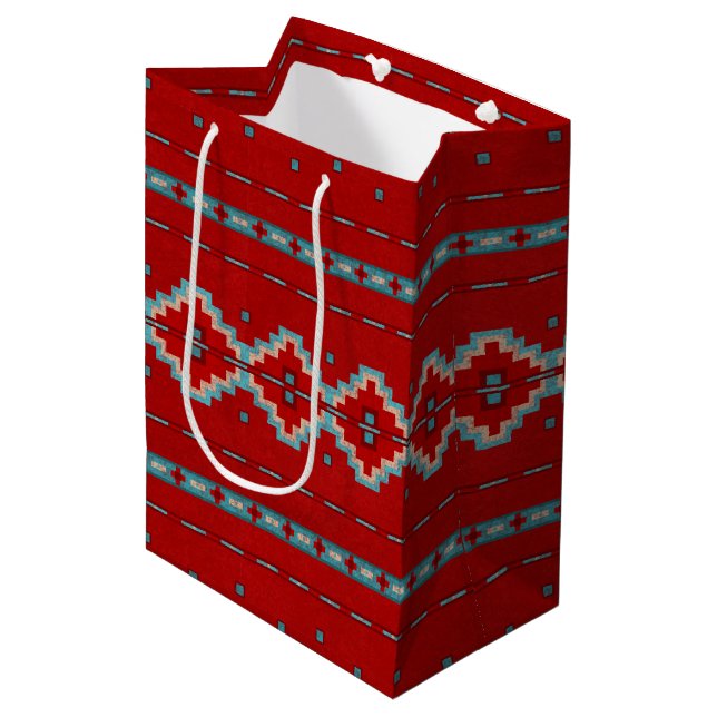 Sac Cadeau Moyen Mesas sud-ouest Rouge et Turquoise (Devant Angle)