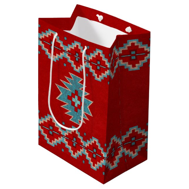 Sac Cadeau Moyen Mesas sud-ouest Rouge et Turquoise (Devant Angle)