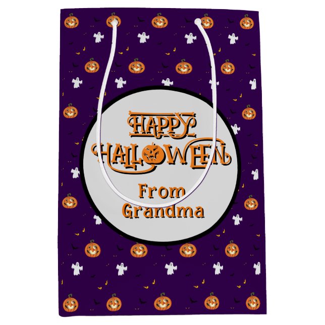 Sac Cadeau Moyen Message motif Halloween et éffrayant (Devant)