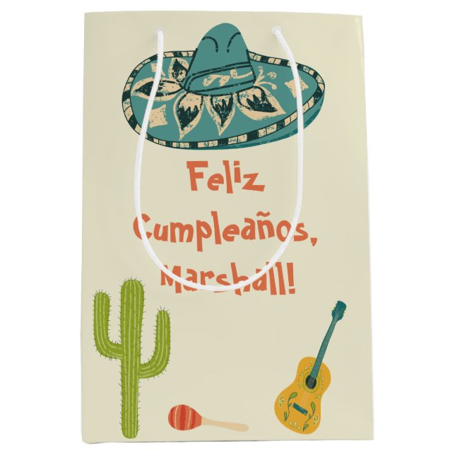 Sac Cadeau Moyen Message personnalisé Mexicain Thème Anniversaire (Devant)