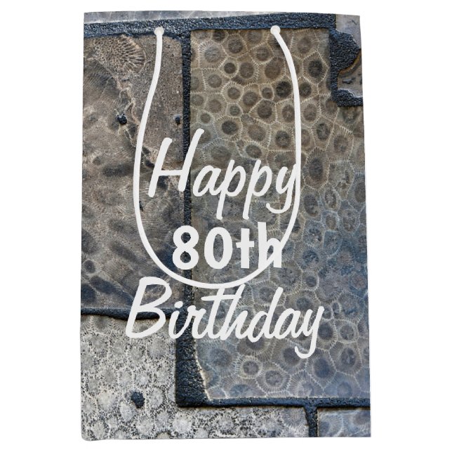 Sac Cadeau Moyen Michigan Petoskey Stone 80e anniversaire (Devant)