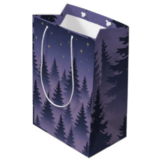 Sac Cadeau Moyen Midnight Forest Gift Bag – Starry Night Pine Tree 