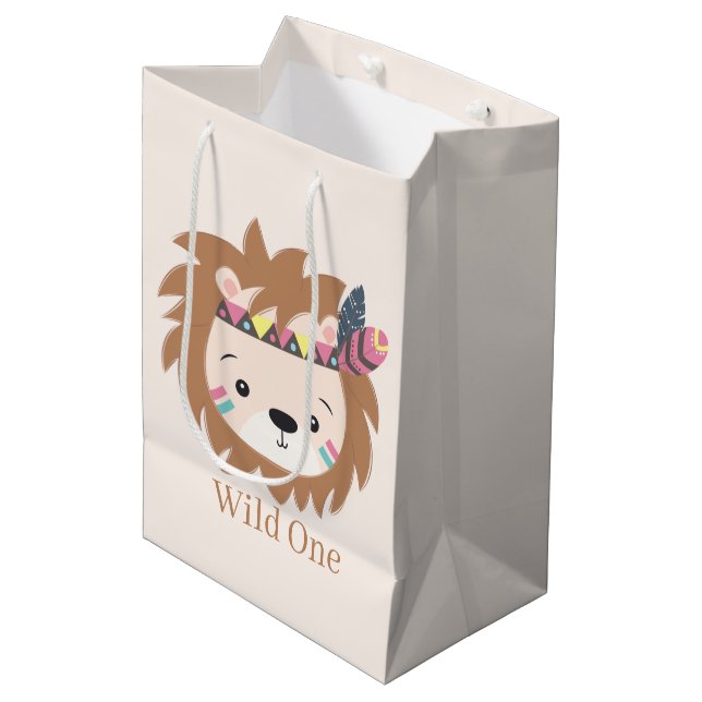 Sac Cadeau Moyen mignon lion sauvage un lion ajouter texte Medium S (Devant Angle)