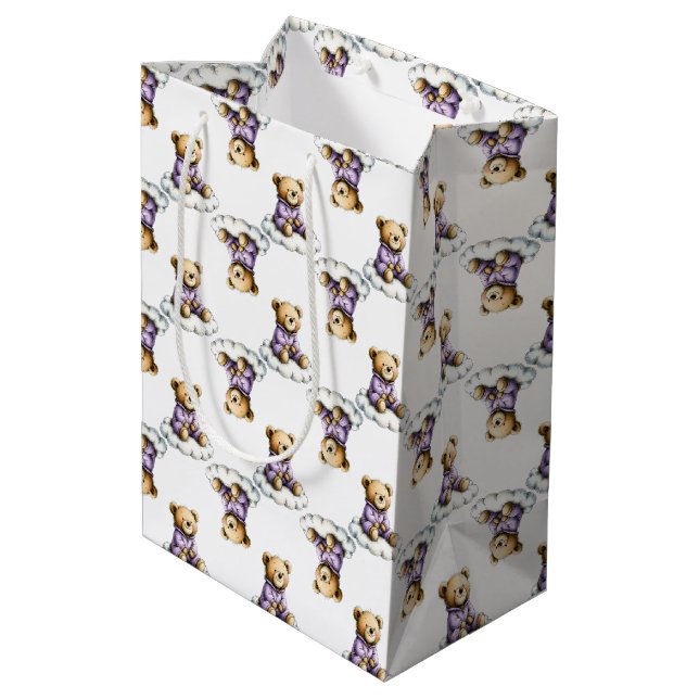 Sac Cadeau Moyen Mignon ours en peluche sur un nuage duveteux en py (Dos Angle)