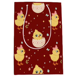Sac Cadeau Moyen Mignon poussin de Pâques avec motif sans couture d