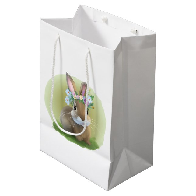 Sac Cadeau Moyen Mignonne Bunnyfor Pâques pour une humeur positive (Devant Angle)