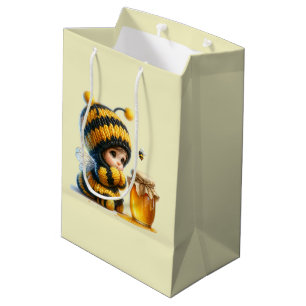 Sac Cadeau Moyen Mignonne fille en costume d'abeille avec miel