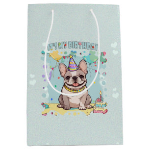 Sac Cadeau Moyen Mignonne French Bulldog Pastel C'est mon anniversa