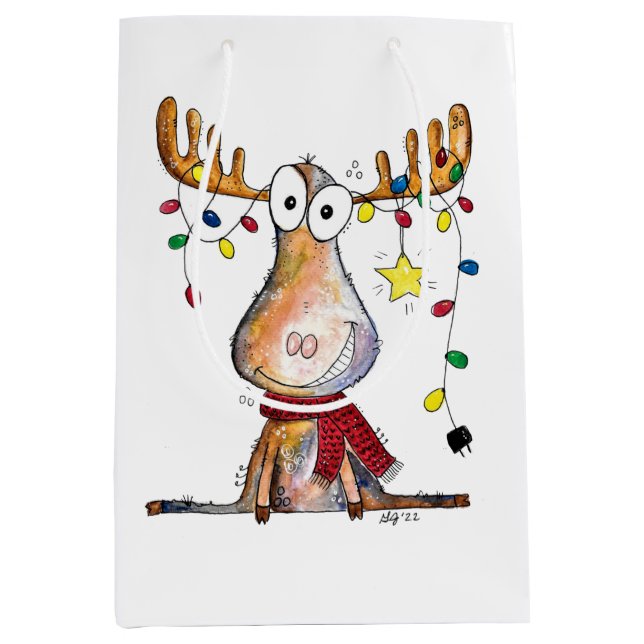 Sac Cadeau Moyen Mignonne orignal de Noël (Devant)